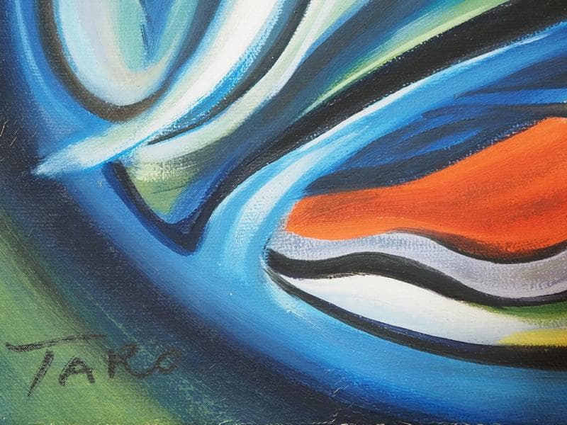 J*I様 油絵　 静物 岡本太郎　 F6 【夢の鳥　】手描き　額付き