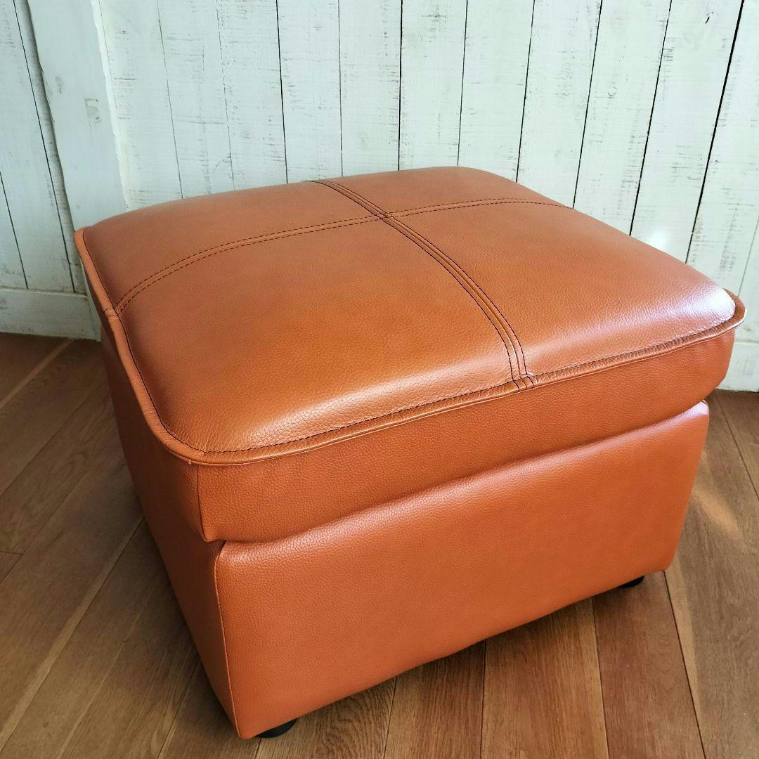 【美品✨】オットマン スツール 　ソファー　キャメル　本革+PVC生地