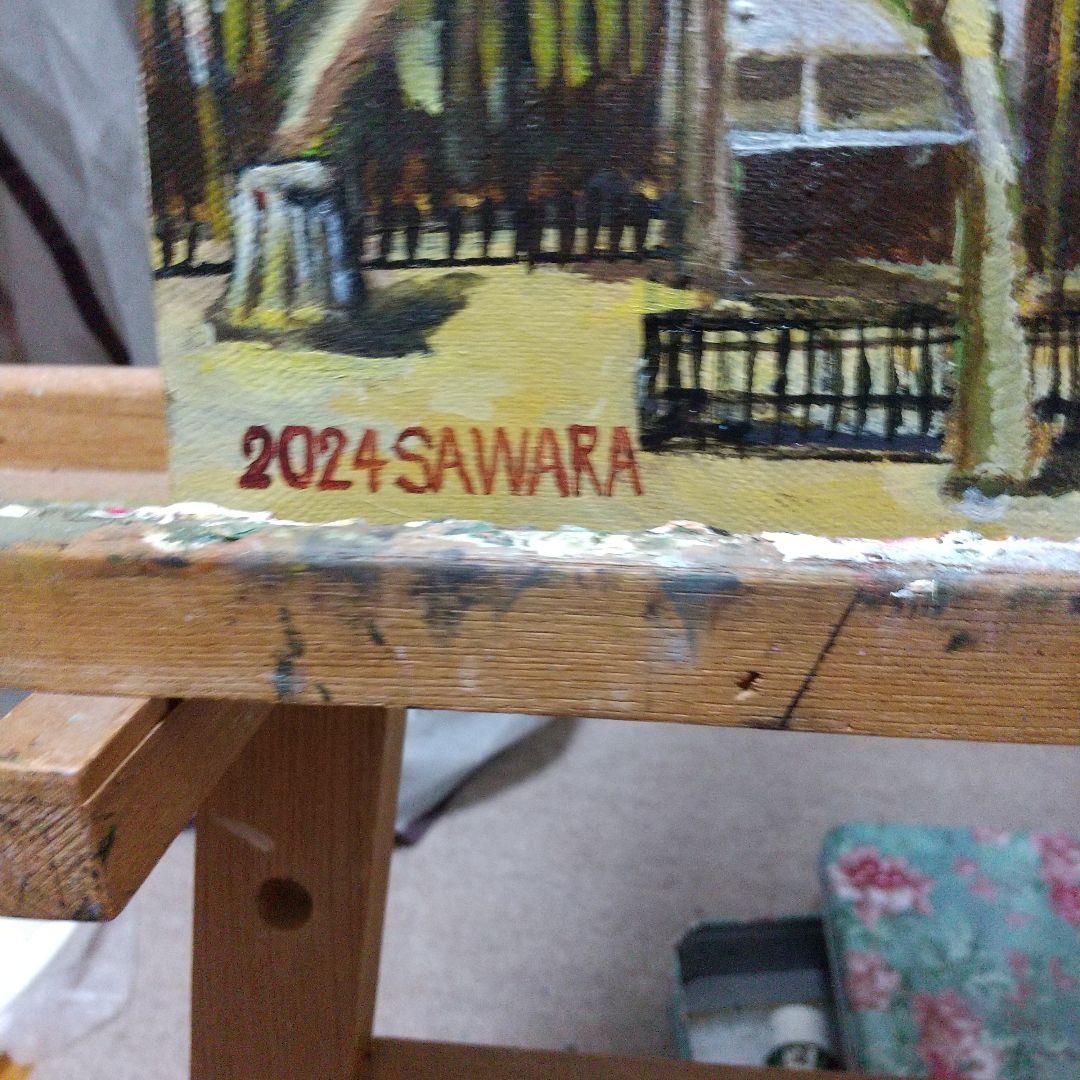 絵画、額装、油彩、 F8号、梅の咲く松山城、佐原聖春