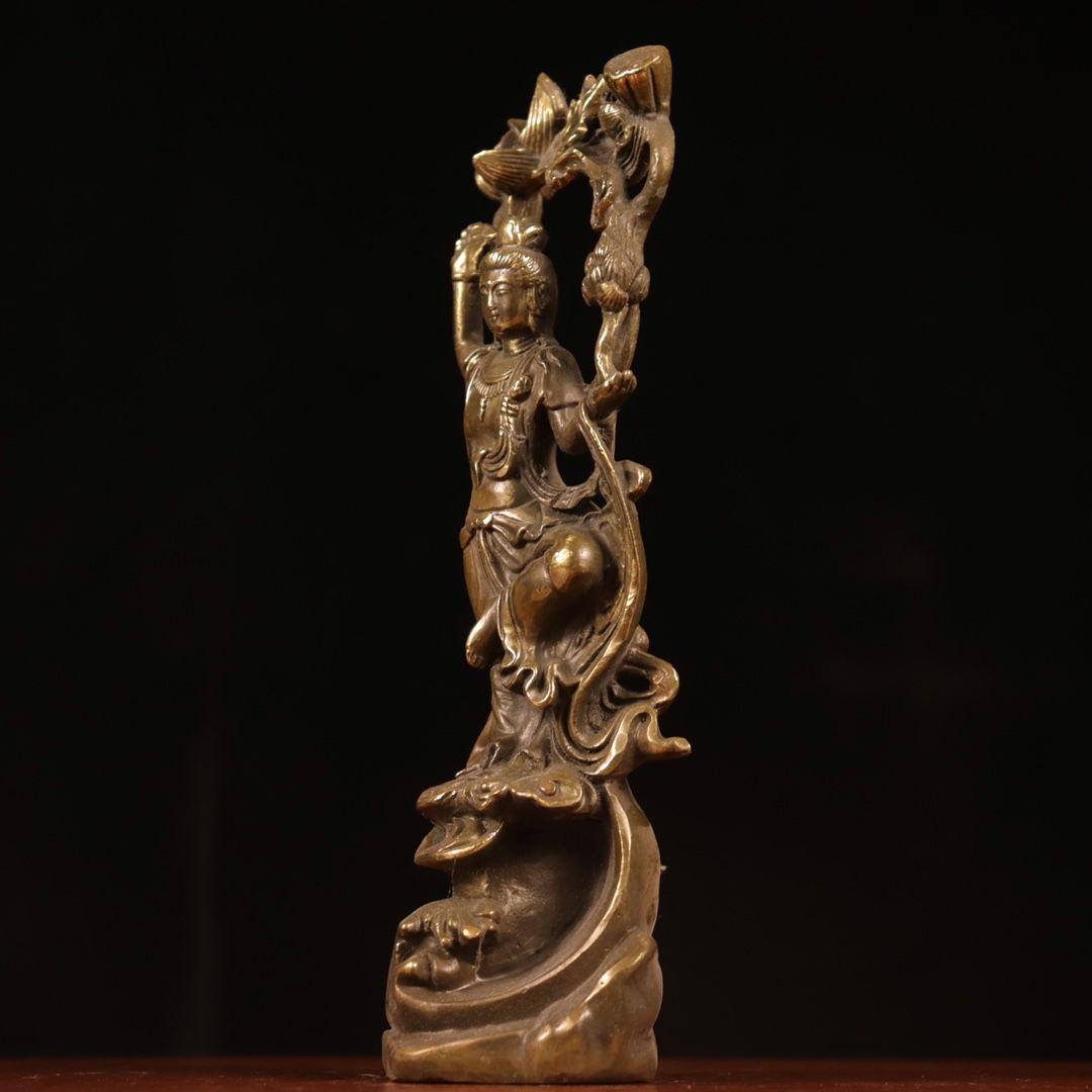 仏像 飛天蓮根観音菩薩 置物 観世音仏 装飾品 工芸品 美術品