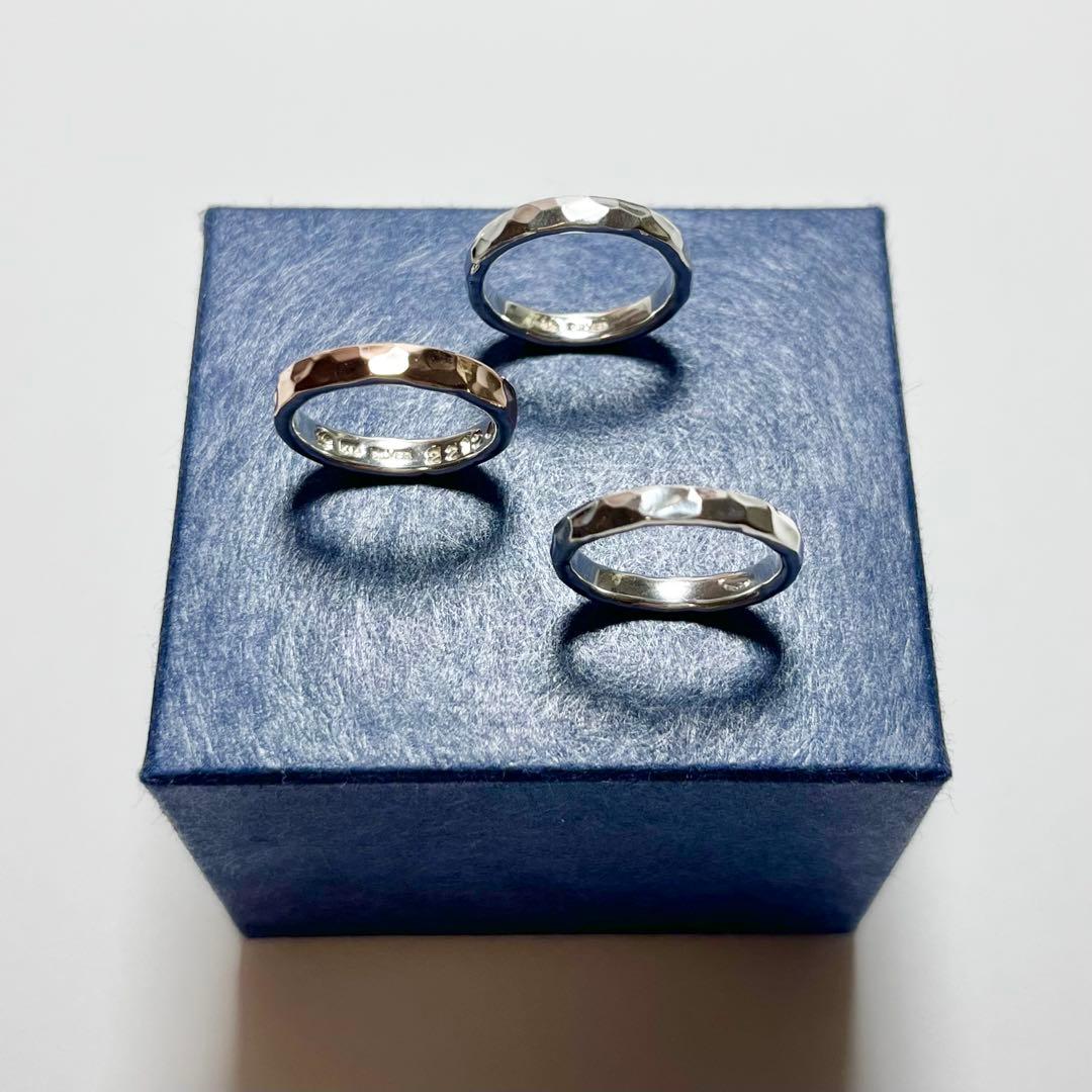 市松 3連リング K14 ローズレッド × シルバー 980 15号