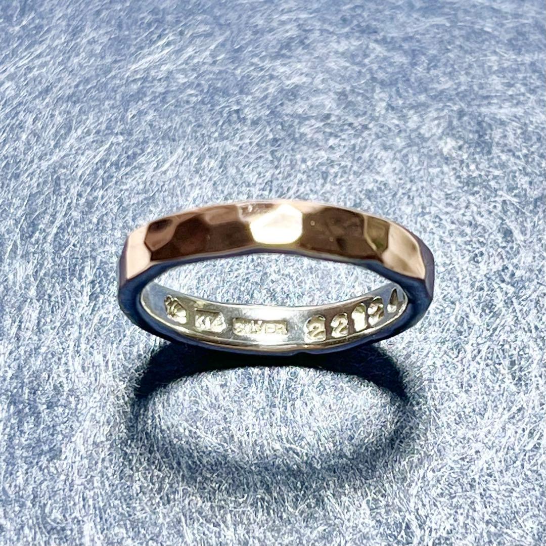 市松 3連リング K14 ローズレッド × シルバー 980 15号