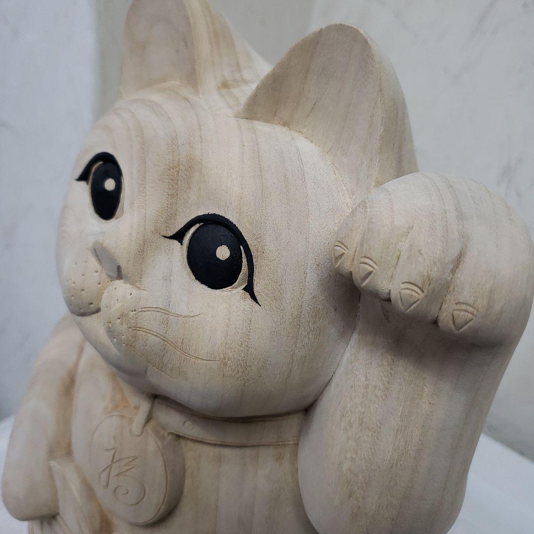 Ｂフライデー蔵出し特価八方にらみ木曽御神木檜製開運桧材 招き猫☆左手 約32cm