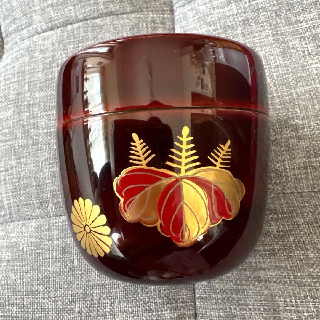 中棗　木製 木乾黒溜塗 二度塗り　菊桐