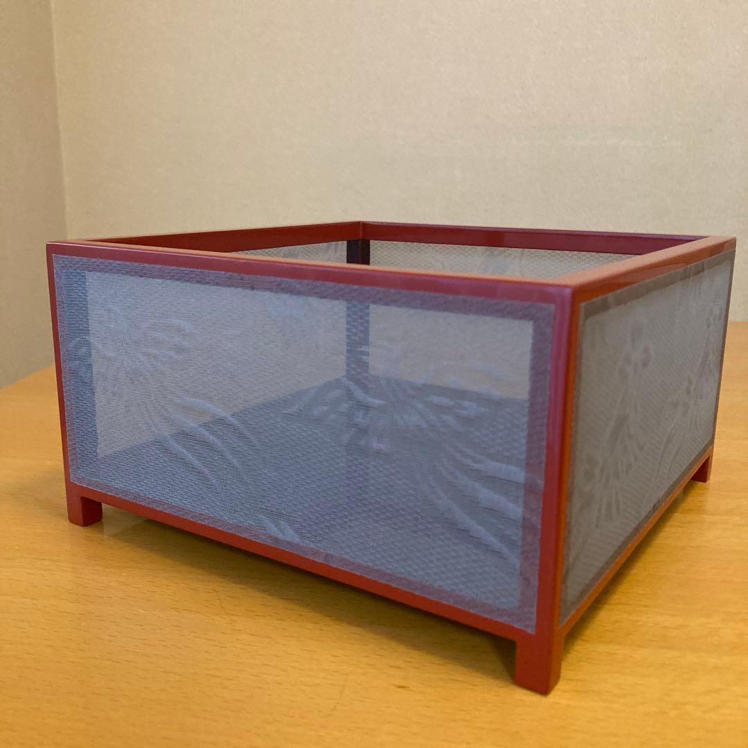 茶道具 圓能斎好 蛍籠 炭斗 内側朱 鳳凰透し 紙箱