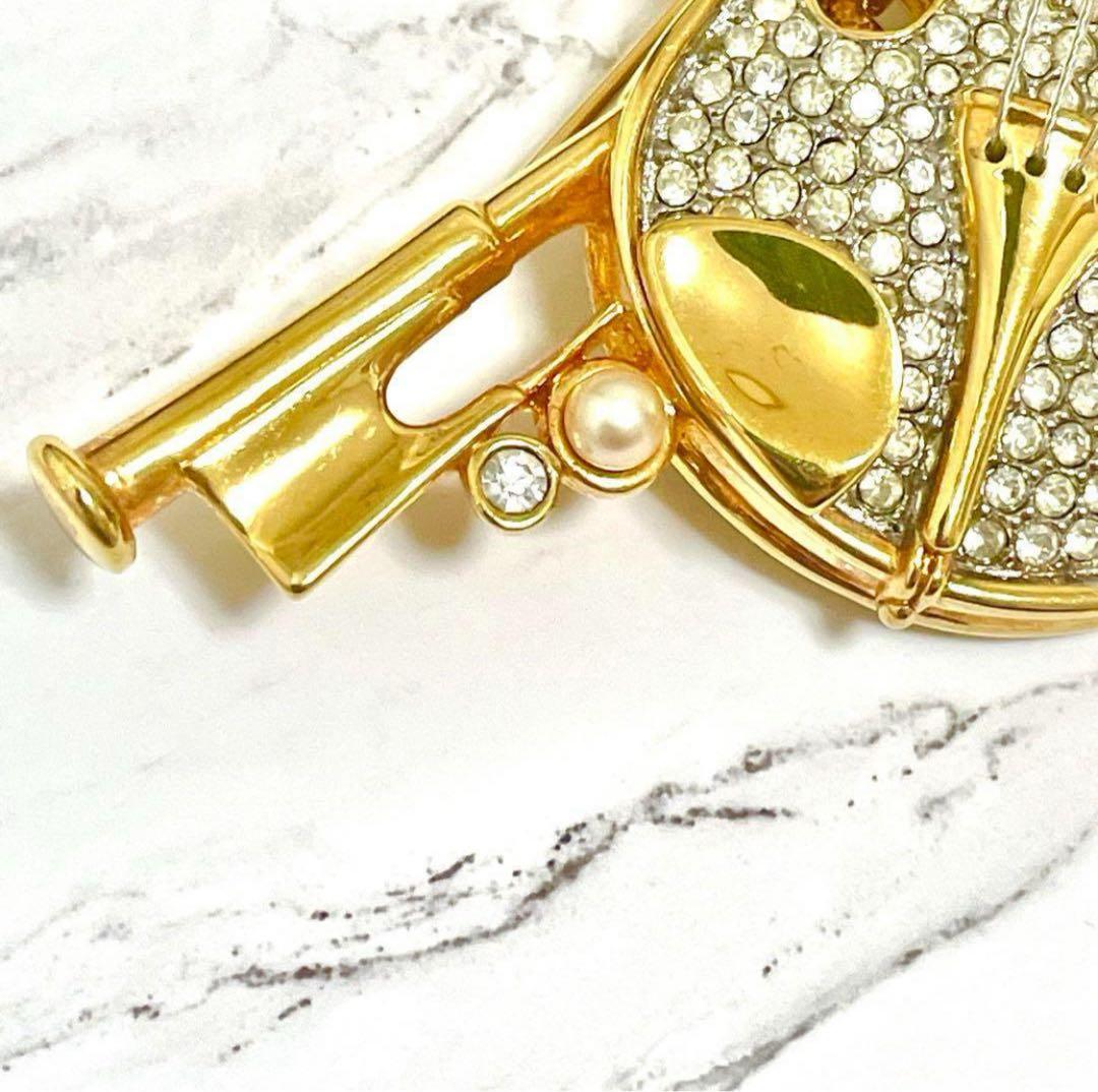希少 美品 SWAROVSKI スワロフスキー ヴァイオリン ブローチ ゴールド