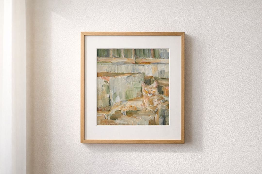 【原画・油絵】ねこ｜F3キャンバス｜2025年制作｜一点物｜額装イメージあり