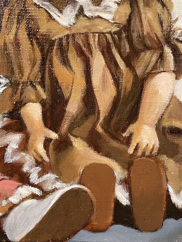 「真作」陶山侃「人形姉妹」静物画　油彩画　額装　F4号