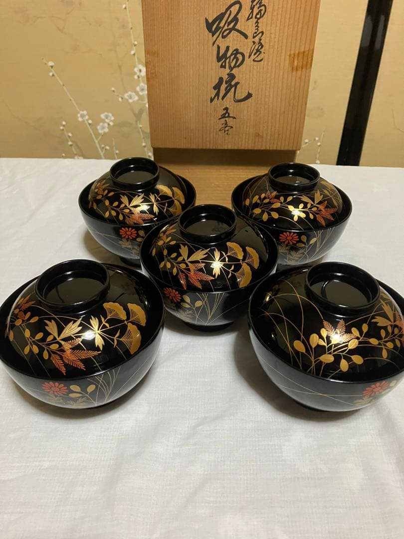 美品　輪島塗り 吸物碗 ５客セット　箱付