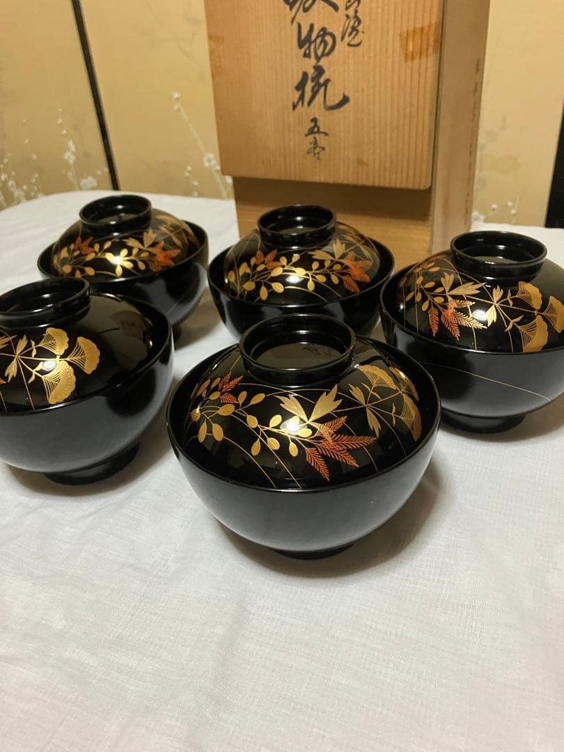 美品　輪島塗り 吸物碗 ５客セット　箱付