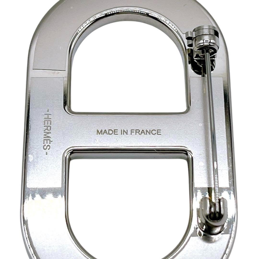 極美品 エルメス ブローチ シェーヌダンクル レザー 黒 ブラック 銀 シルバー