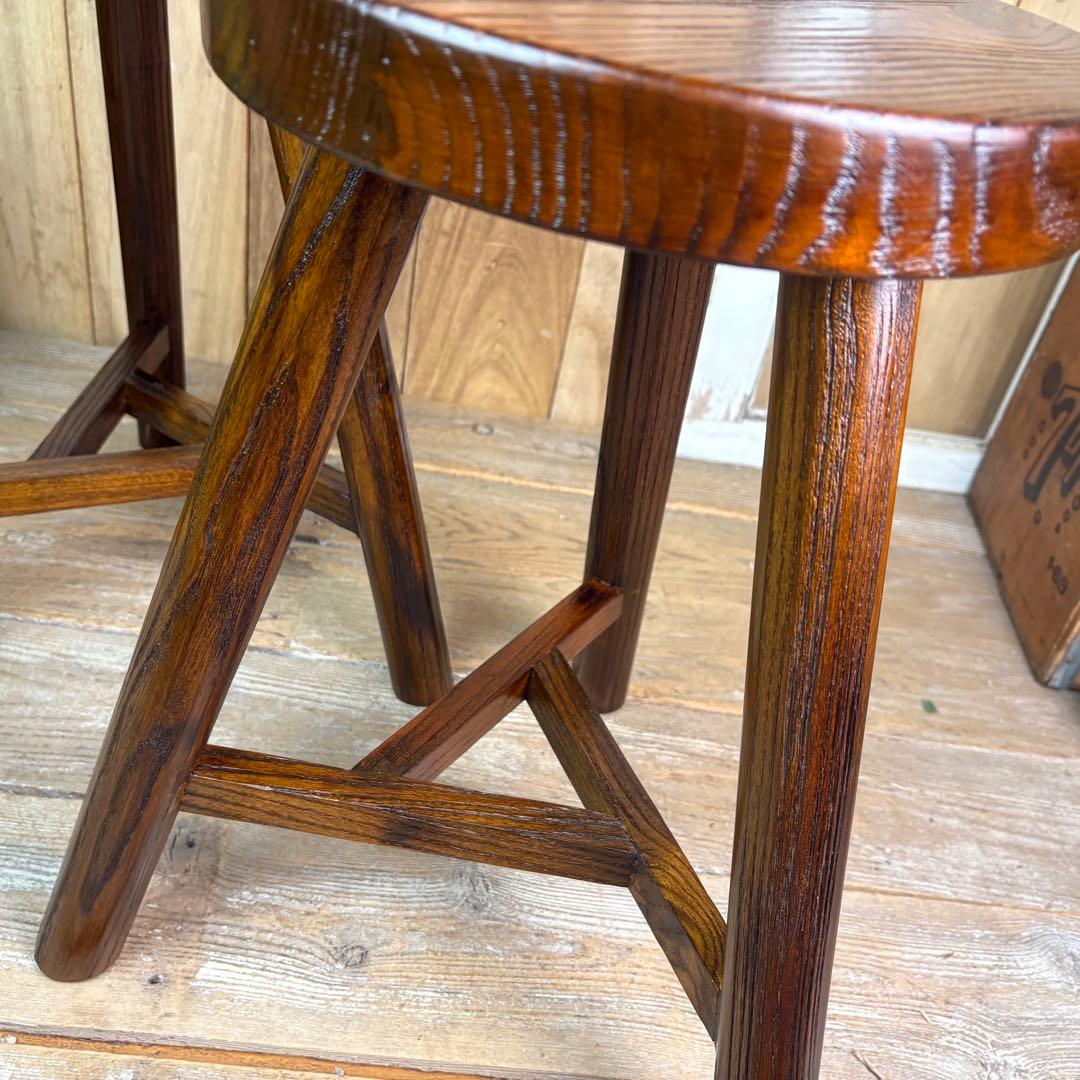 アジアンエスニック原木無垢材木製三本足丸スツール二脚セット木製椅子花台チェア