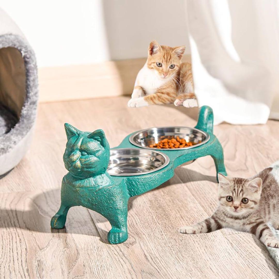 ペット 餌入れ スタンド 給水器 給餌 給水 安定 ボウル付き 滑り止め 猫型