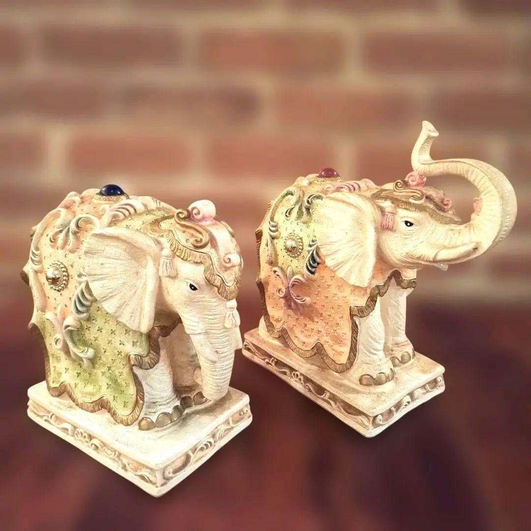 象の置物　2体セット　　陶器　オブジェ　運気上昇　インテリア　ヴィンテージ