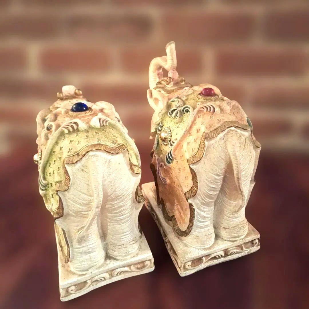 象の置物　2体セット　　陶器　オブジェ　運気上昇　インテリア　ヴィンテージ