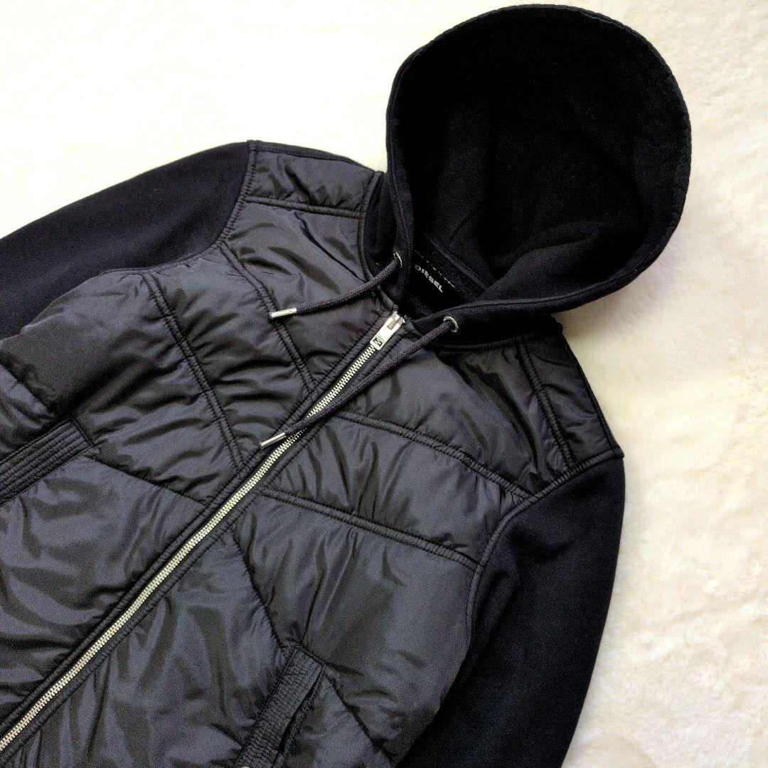 【大人気】DIESEL 異素材ミックス 切替 パーカー 中綿 S