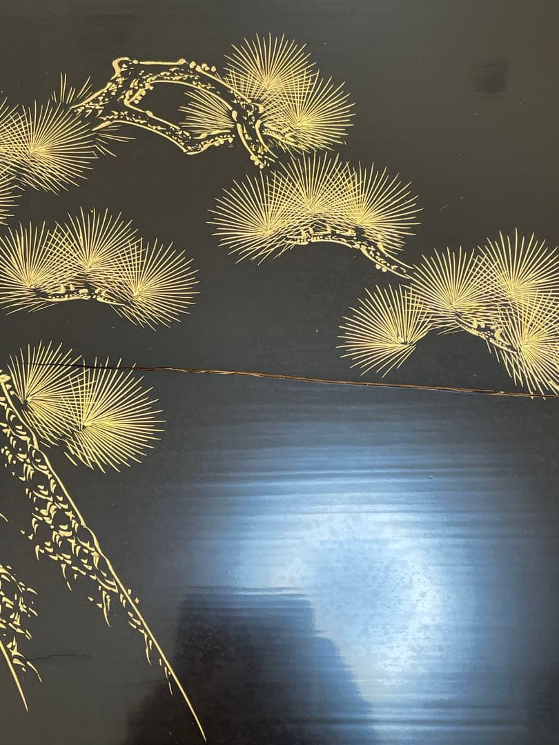 【現状品】輪島塗 漆器 黒 足付き膳 御膳 金彩 松 18客 レトロ 割烹屋