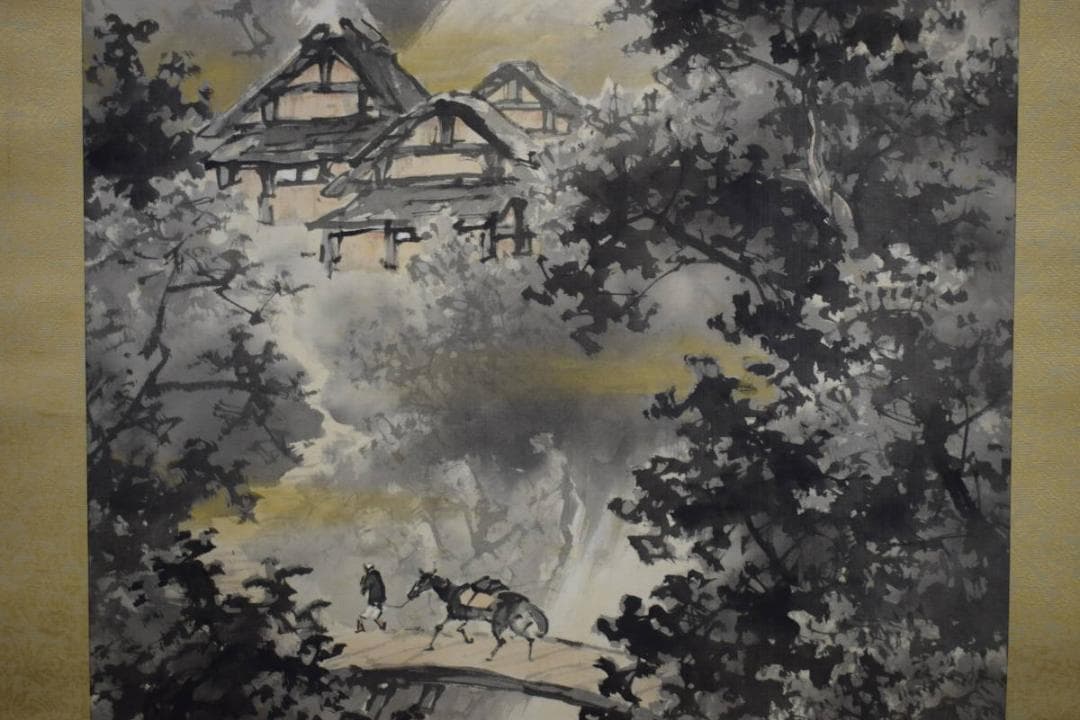 真作/勝英/山村帰樵図/布袋屋掛軸HE-712