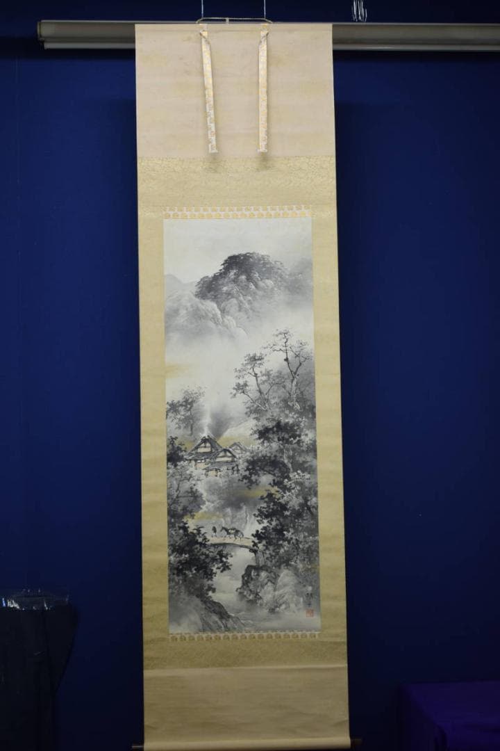 真作/勝英/山村帰樵図/布袋屋掛軸HE-712