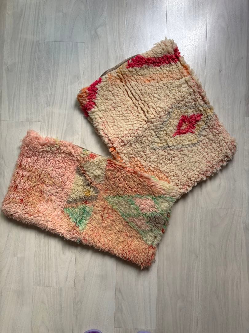 手織り風ウールクッションカバー モロッコ キリム 2枚セット プフ