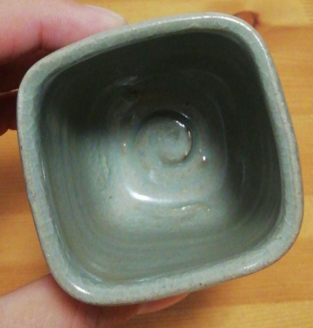 横山朝陽作　呉須絵　四方　茶入　共箱　茶道具