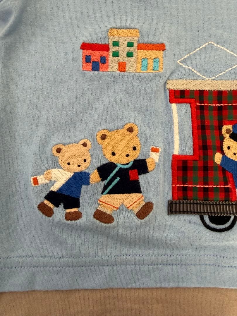 ファミリア　クマ刺繍 水色 Tシャツ