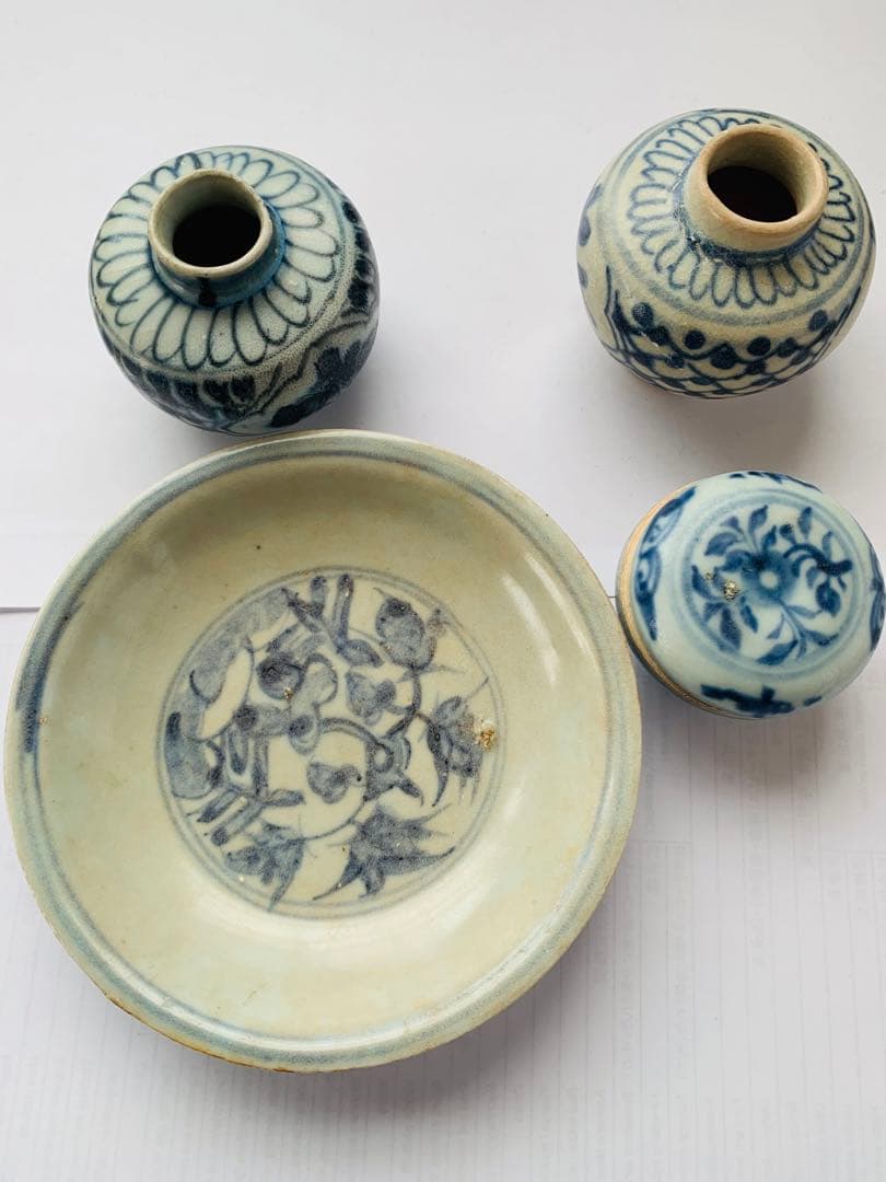 中国明時代早期染付4点まとめ