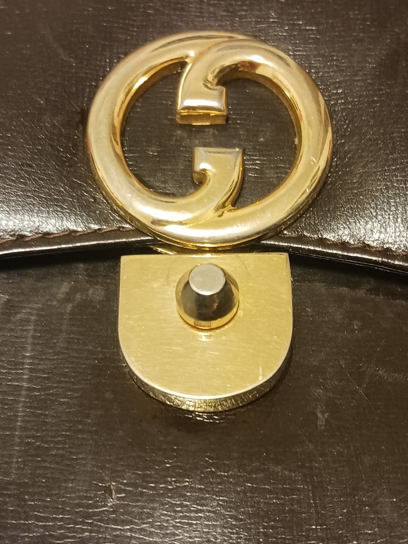 GUCCI インターロッキング オールドレザー ハンドバッグ　ブラウン　和