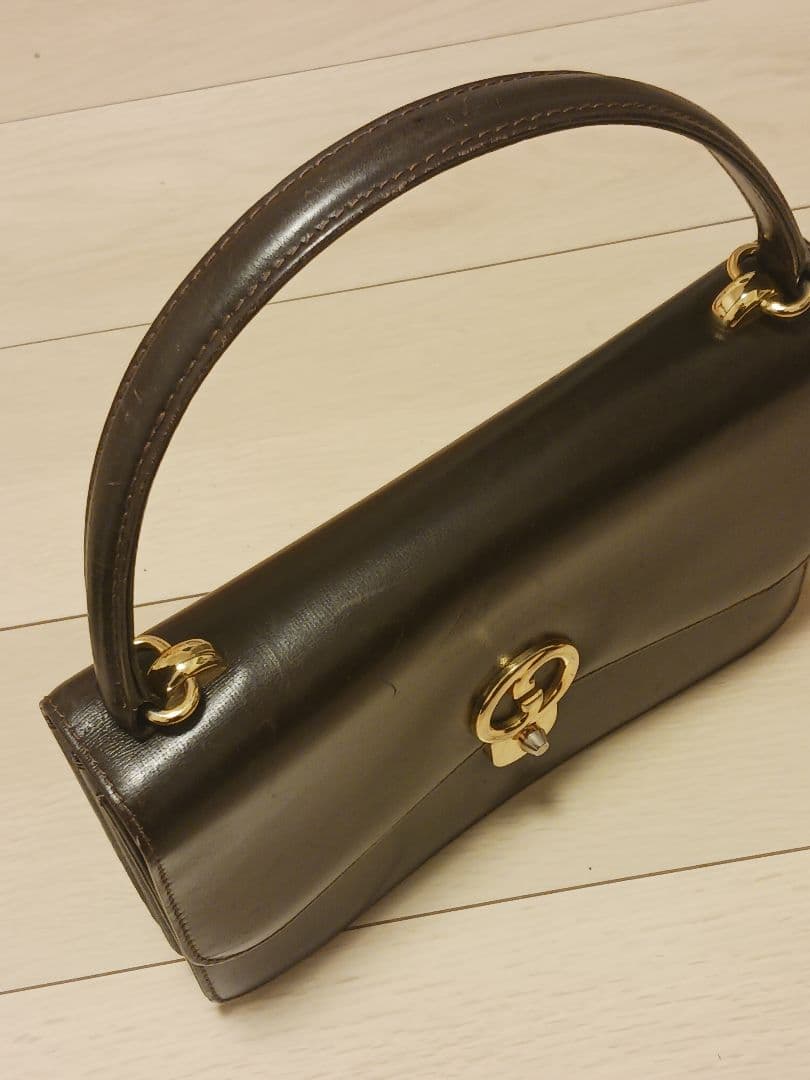 GUCCI インターロッキング オールドレザー ハンドバッグ　ブラウン　和