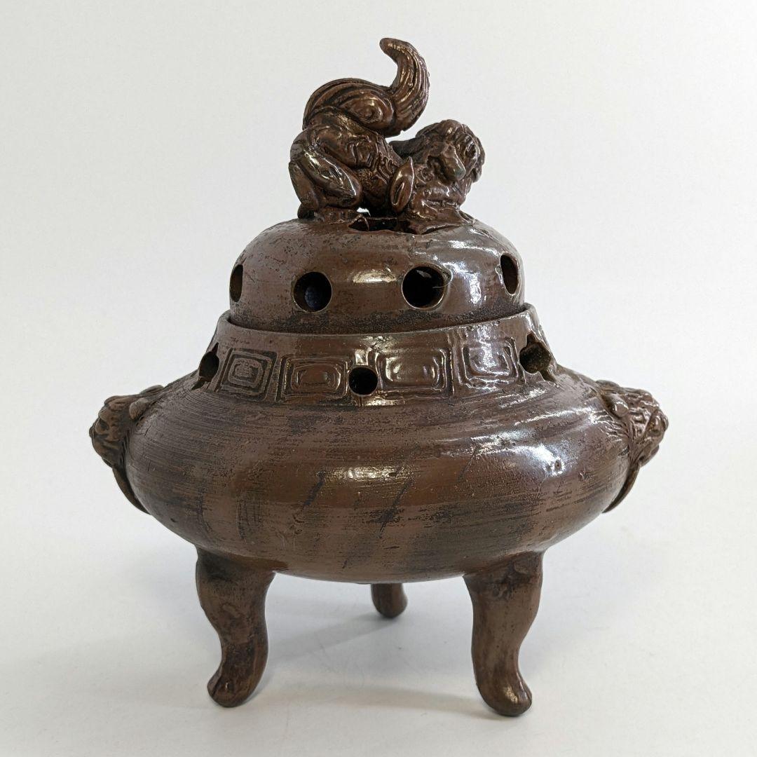 窯元松園 備前焼 獅子摘み三足香炉 共箱共布栞 香道具 茶道具 アロマグッズ