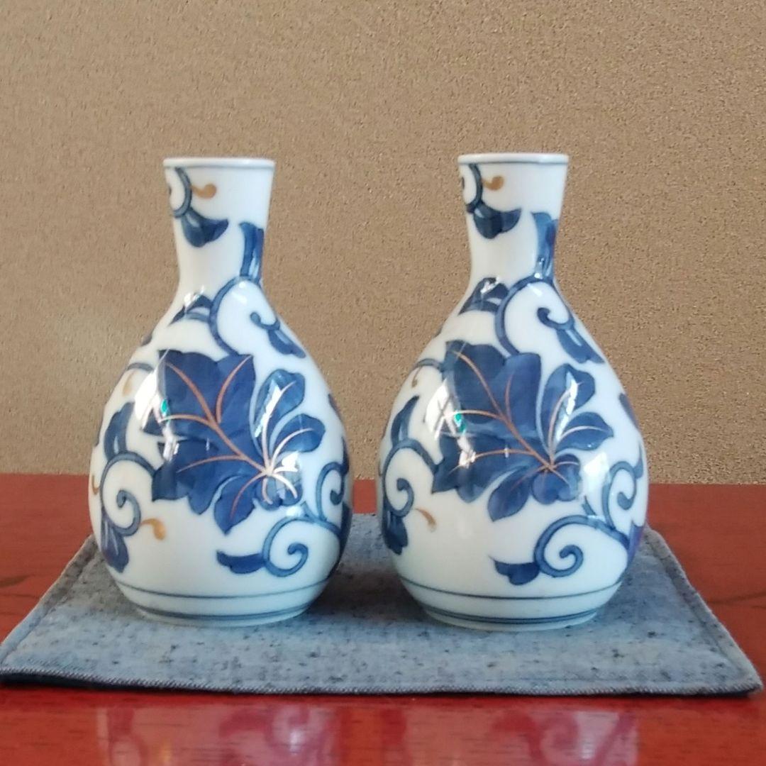 骨董　伊万里焼　蔦柄金彩酒器2本セット 明治 大正ロマン 昭和レトロ 手描き