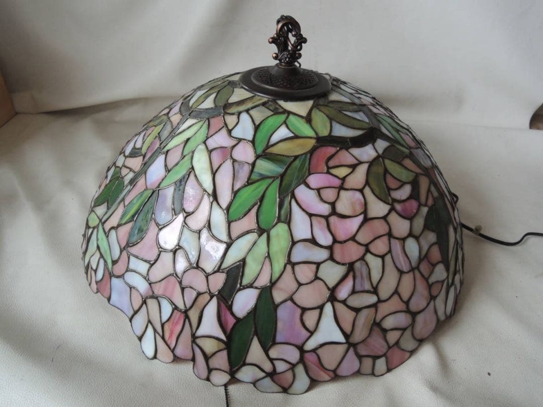 ステンドグラス ペンダントライト ピンク系 草花 サクラ模様 特大サイズ53cm