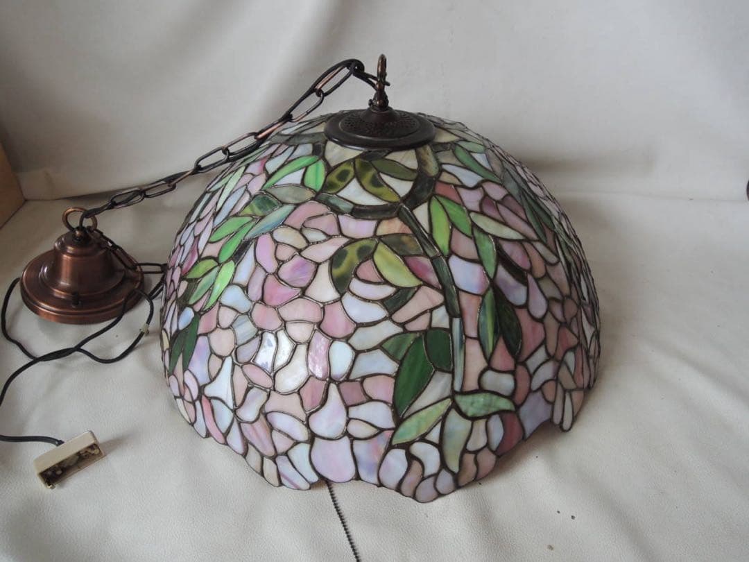 ステンドグラス ペンダントライト ピンク系 草花 サクラ模様 特大サイズ53cm