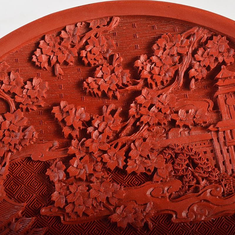 中国　堆朱　山水楼閣文盤　飾皿　飾立付　V　6535