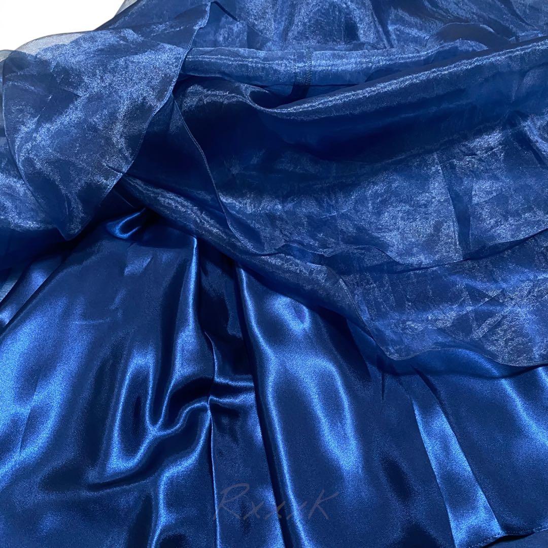 ジュネビビアン 高級 ロングドレス 演奏会 ローズグリッター 青 ダークブルー