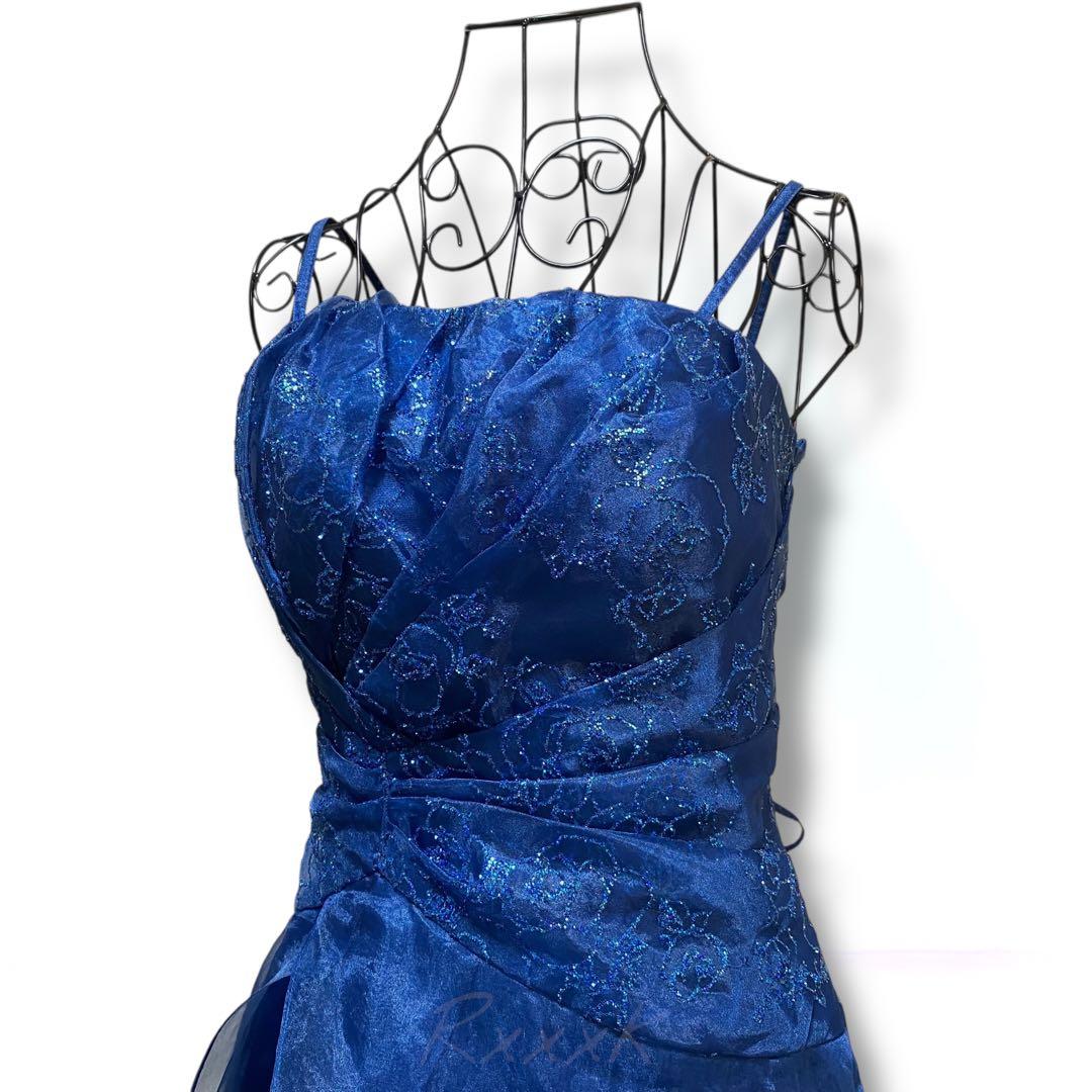 ジュネビビアン 高級 ロングドレス 演奏会 ローズグリッター 青 ダークブルー