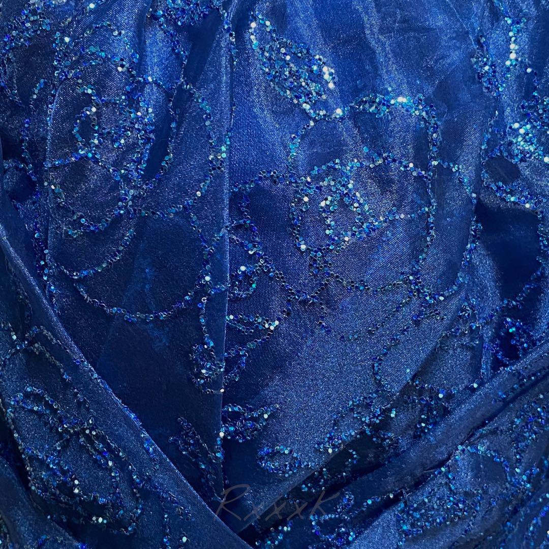 ジュネビビアン 高級 ロングドレス 演奏会 ローズグリッター 青 ダークブルー
