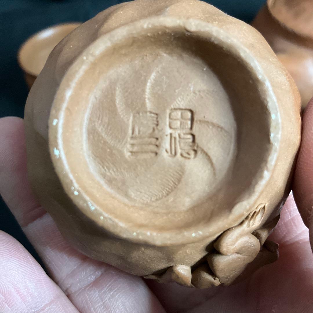 田島万古焼　勝三窯　田嶋勝三　手捻り　蛙摘　茶道具　湯呑　茶器　陶芸