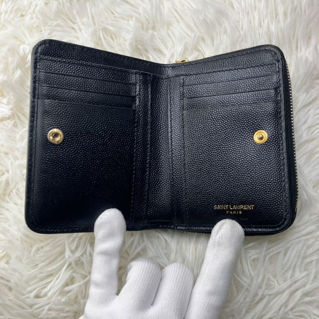 【極美品】サンローラン 財布 YSL キャビアスキン ブラック コンパクト