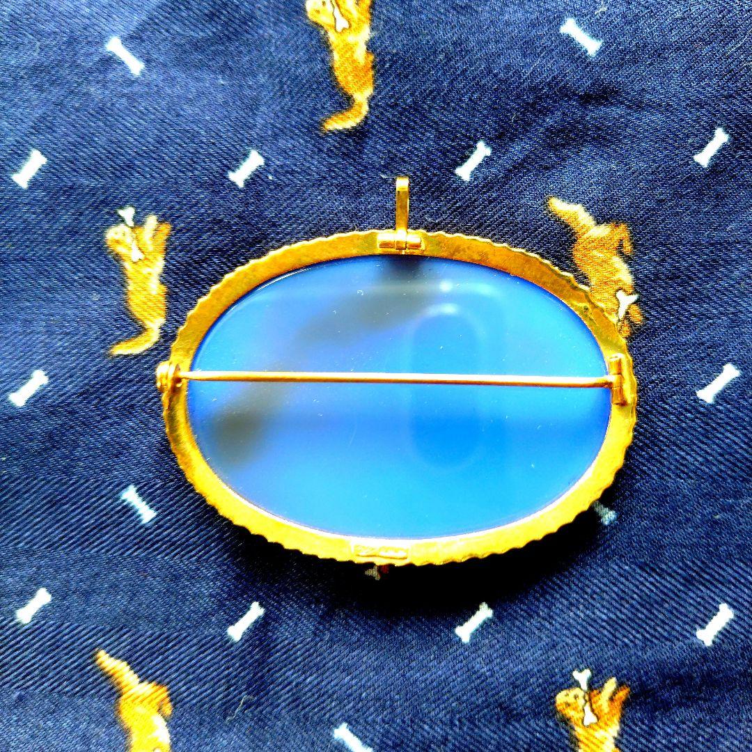 ペンダントトップ カメオ 馬 女性 ブルー ゴールド