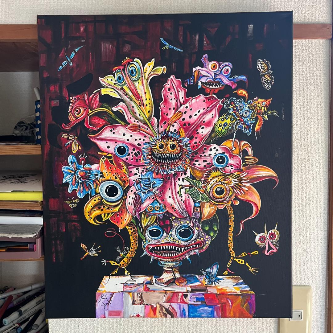 アクリル画：モンスターの花