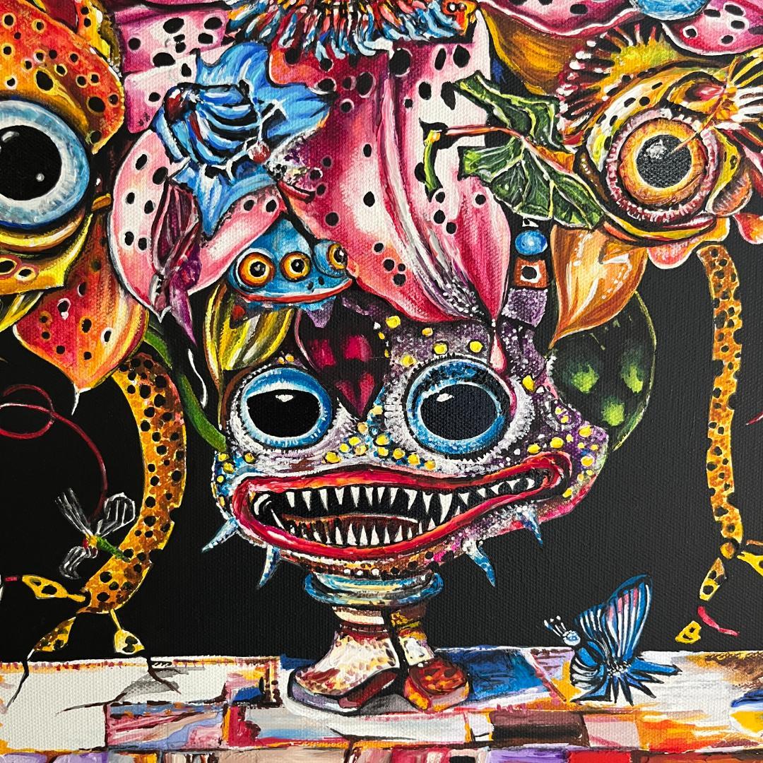 アクリル画：モンスターの花