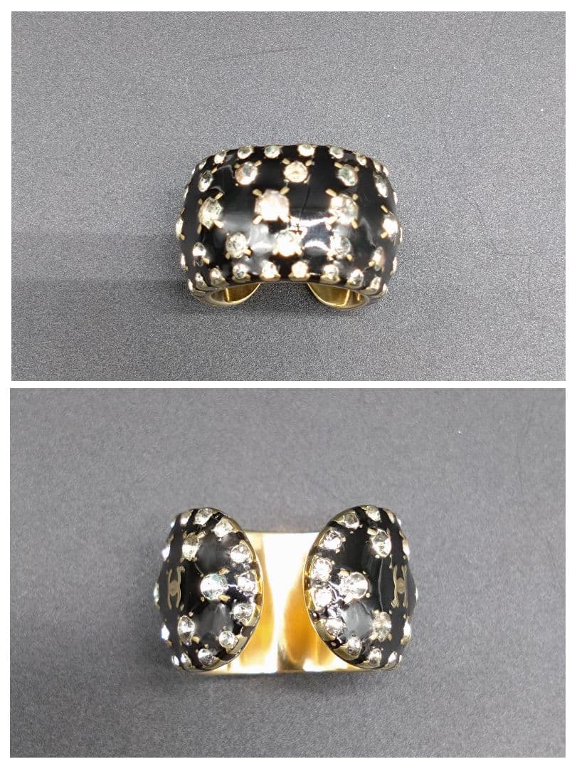 CHANEL 希少リング 12.5号 ココマーク ラインストーン 指輪 袋付 黒