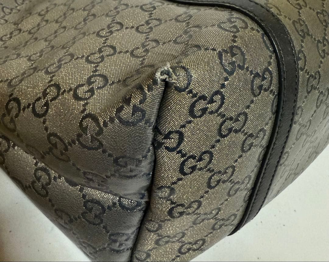 GUCCI トートバッグ　GG柄　クリスタル　レザー　ネイビー