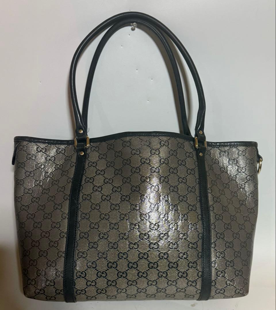 GUCCI トートバッグ　GG柄　クリスタル　レザー　ネイビー
