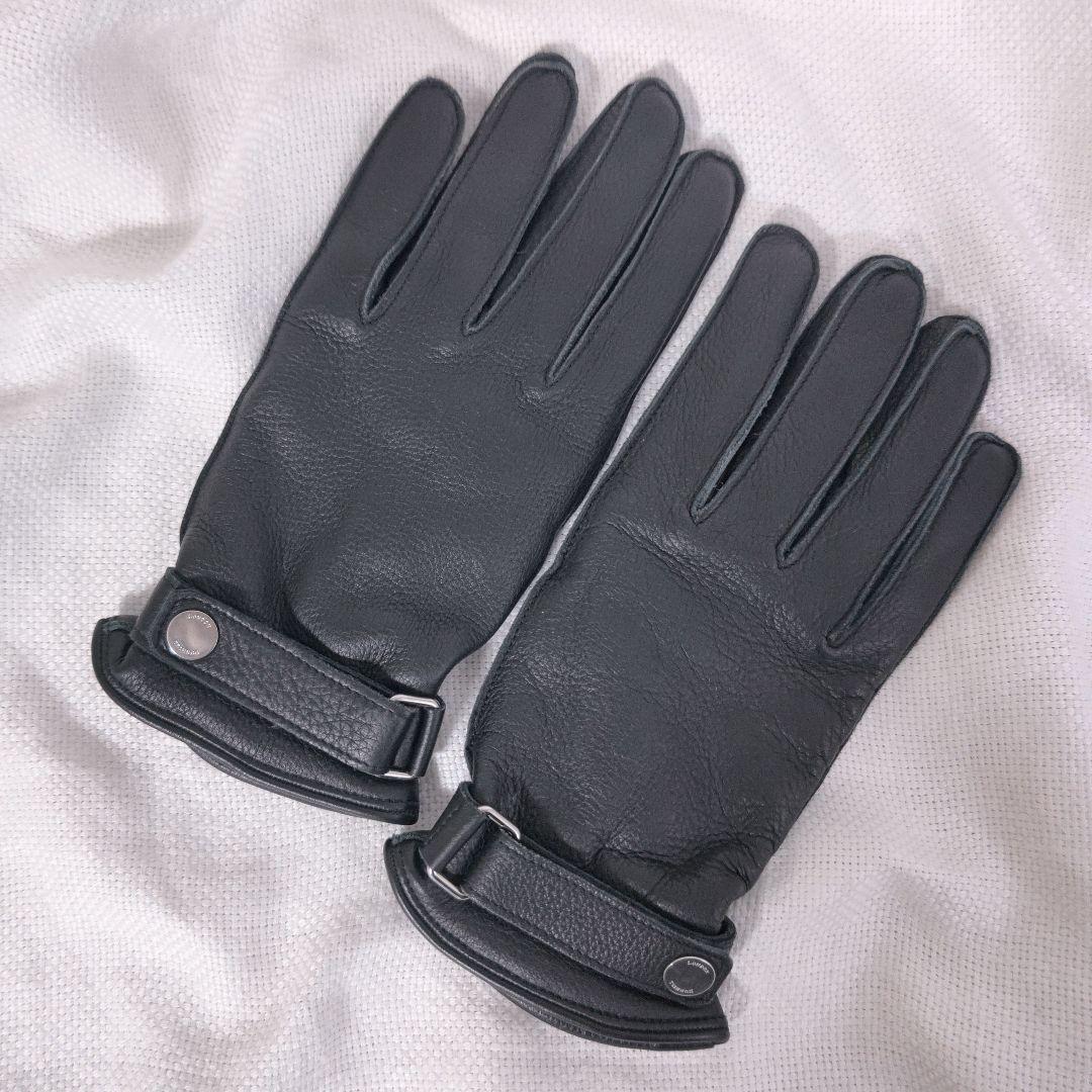 ダンヒルdunhillカシミヤライニングディアスキンレザー手袋グローブ黒ブラック