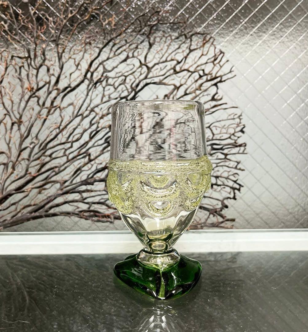 骨董　琉球ガラス　沖縄ガラス　現代の名工　稲嶺盛吉　希少　脚付　ゴブレット１客