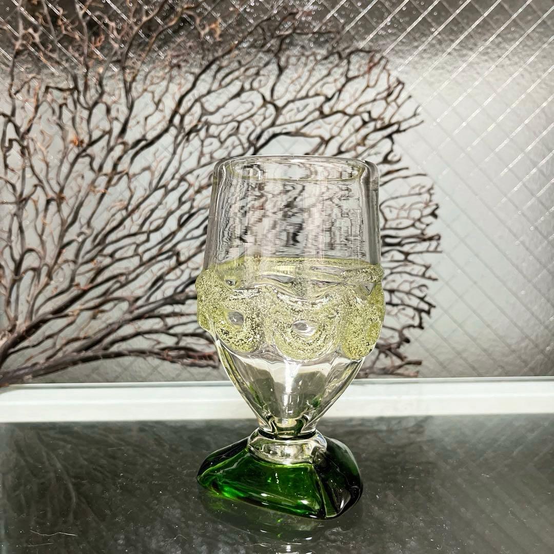 骨董　琉球ガラス　沖縄ガラス　現代の名工　稲嶺盛吉　希少　脚付　ゴブレット１客