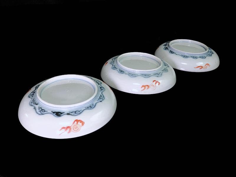 古伊万里　金襴手　紅葉に鳥居　花鳥紋の図　５寸皿　３枚　E549AS-COc