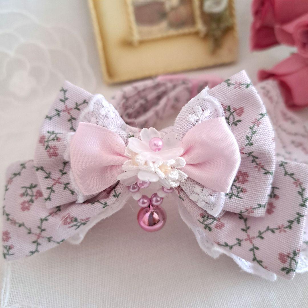 フラワー柄(ピンク)わんちゃん猫ちゃん用襟付首輪